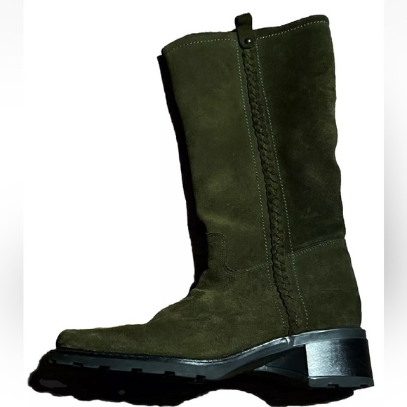 Aquatalia Romania Suede Olive Green Mid Calf Pull on Equestrian Ryder Boots 8.5 - Picture 3 of 4